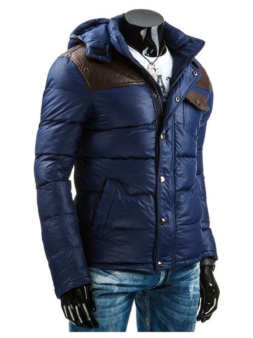 Modrá zimná pánska bunda s trendy doplnkami