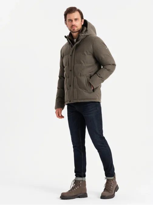 Nadčasová prešívaná olivová pánska bunda V4 JAHP-0203