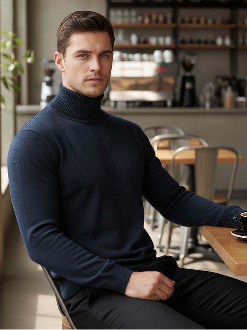 Tmavo-modrý pánsky rolák pre mužov