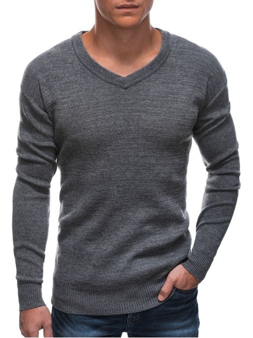 Elegantný šedý sveter s V-výstrihom E216