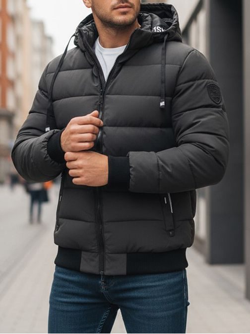 Nadčasová grafitová zimná bunda s kapucňou