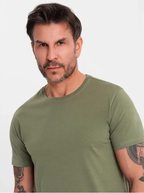 Basic khaki bavlnené tričko s okrúhlym výstrihom V6 TSBS-0236
