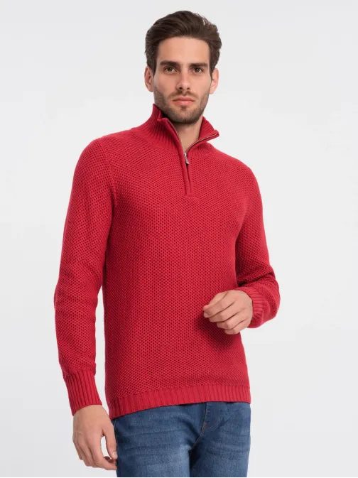 Elegantný pánsky sveter v červenej farbe V8 SWZS-0105