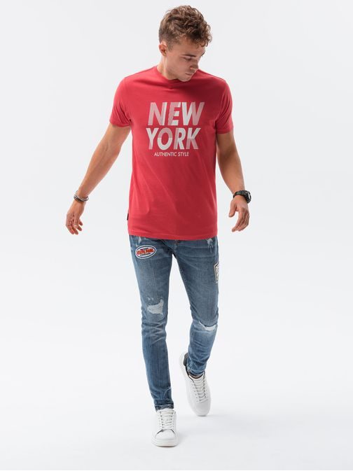 Červené tričko s potlačou New York S1434 V-24D