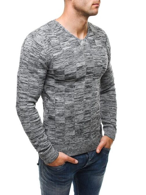 Elegantný sivo-čierny melírovaný sveter 256020