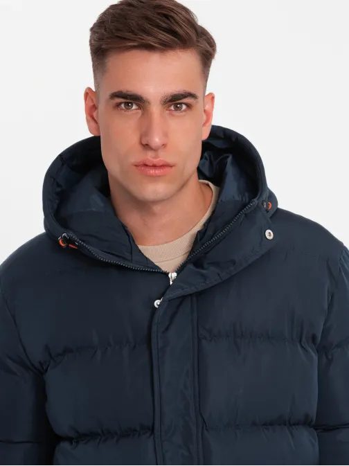 Športová tmavo modrá prešívaná zimná bunda V2 JAHP-0208