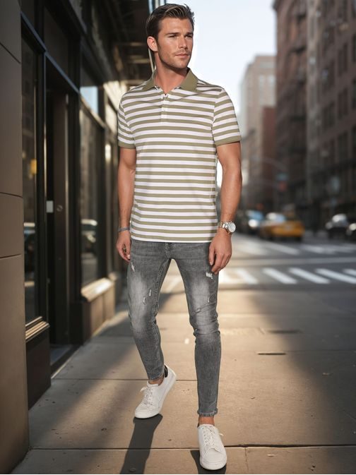 Trendy zelená pánska polokošeľa s pásikovým vzorom