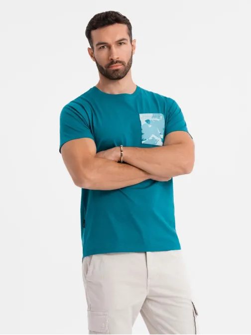 Originálne tyrkysové tričko s ozdobným vreckom V7 TSPT-0228