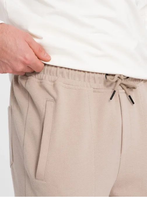 Trendy béžové úpletové tepláky V2 PASK-0143