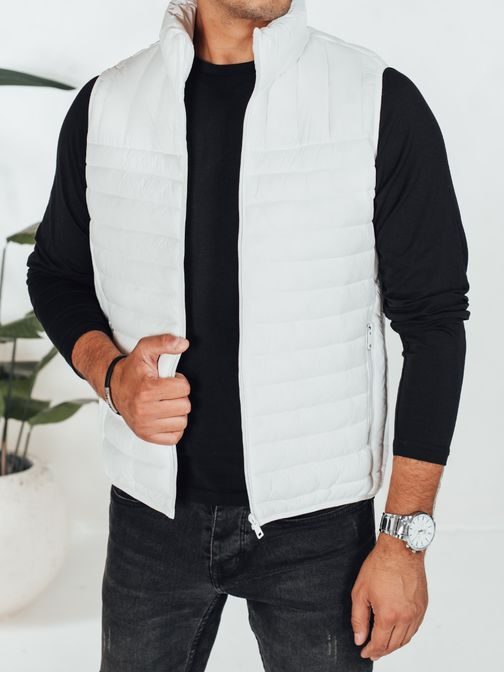 Módna biela pánska vesta bez kapucne