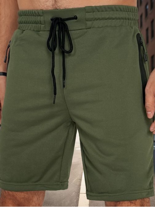 Pánske olivové kraťasy s vreckami na zips