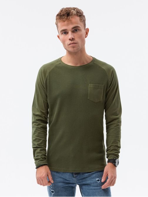 Pohodlné olivové tričko s dlhým rukávom L137