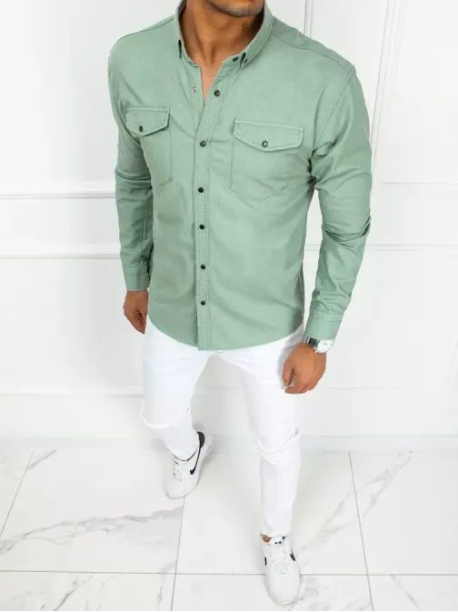 Džínsová košeľa v zelenej farbe