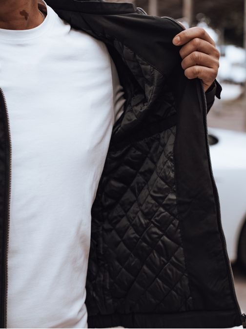 Pánska prechodná čierna bunda s kapucňou