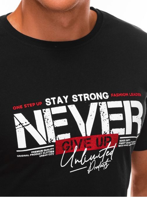 Čierne tričko s potlačou Never Give Up S1488