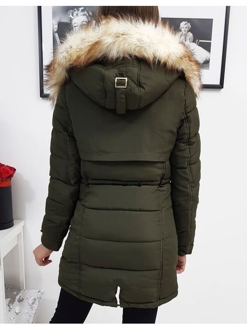 Prešívaná dámska bunda na zimu v khaki farbe