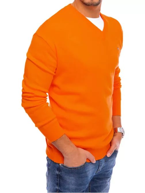 Pomarančový sveter s véčkovým výstrihom