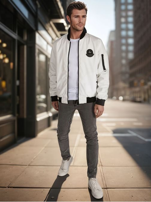 Moderná biela bomber bunda