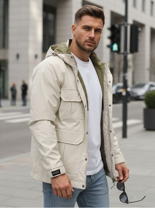 Prechodná béžová bunda v štýlovom prevedení