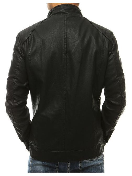 Pohodlná koženková bunda v čiernej farbe