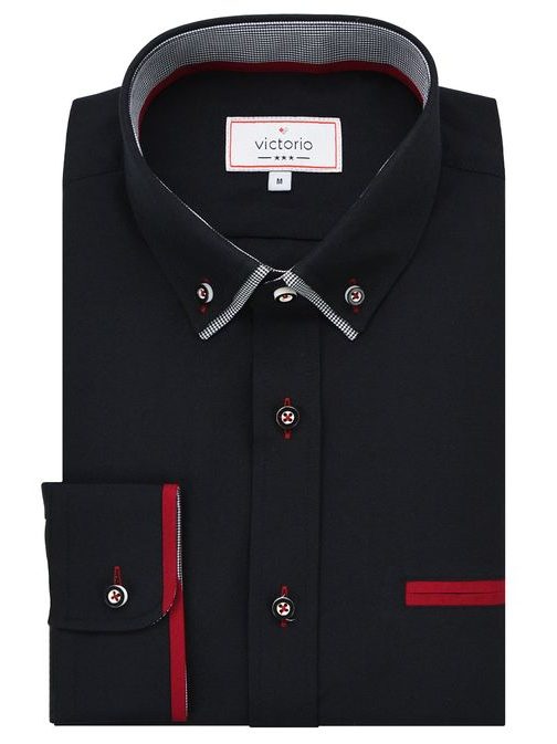 Čierna pánska košeľa s kontrastnými prvkami V286