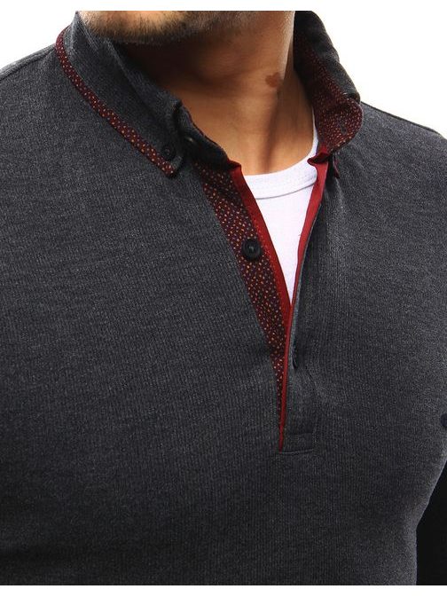 Štýlový pánsky sveter antracitový s ozdobným golierom