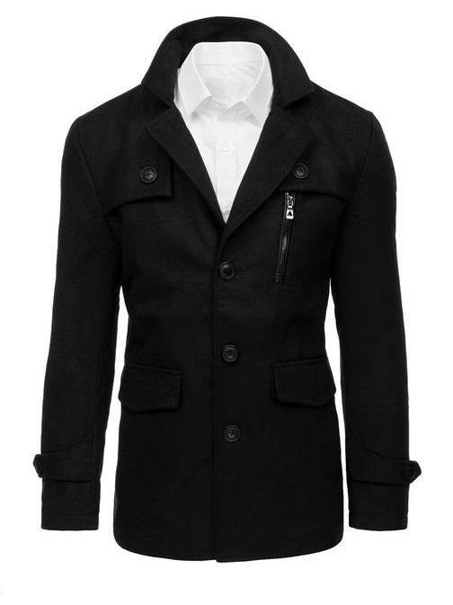 Pánsky čierny kabát bez kapucne