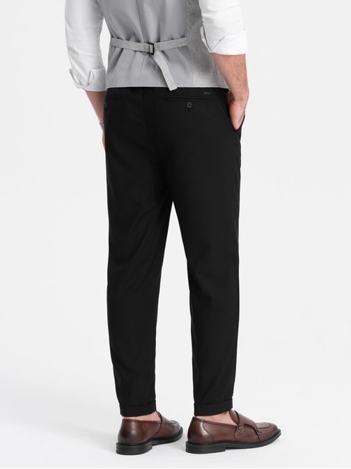 Trendy čierne chinos nohavice s elastickým pásom V4 PACP-0157