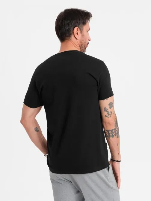 Basic bavlnené čierne tričko s V-výstrihom V1 TSBS-0237