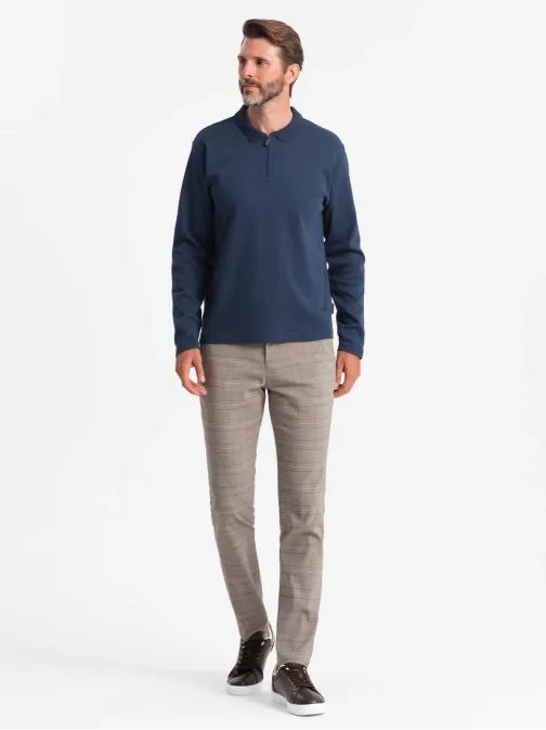 Pánska tmavomodrá polokošeľa na zips V7 POLS-0130