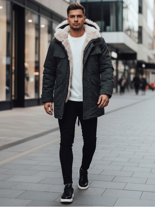 Teplá pánska parka zelenej farby