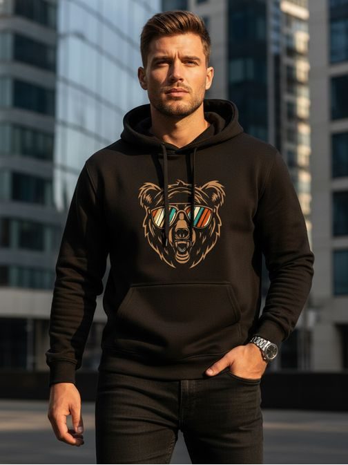 Čierna mikina s originálnou potlačou bear