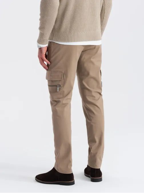 Trendové hnedé  pánske joggery V3 PACG-0204