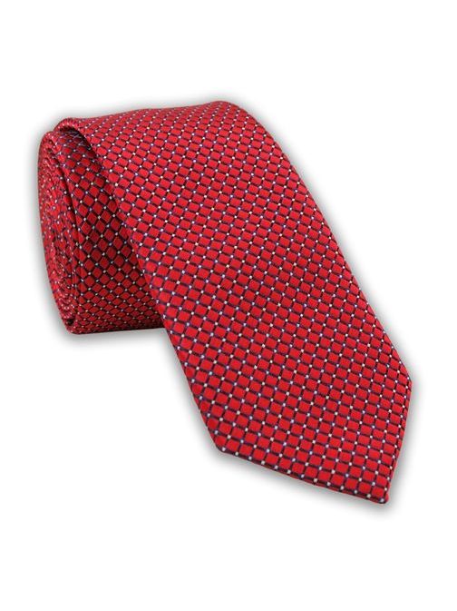 Tmavočervená kockovaná pánska kravata