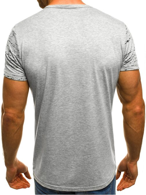 Sivé tričko s doplnkom na prsiach OZONEE JS/SS329