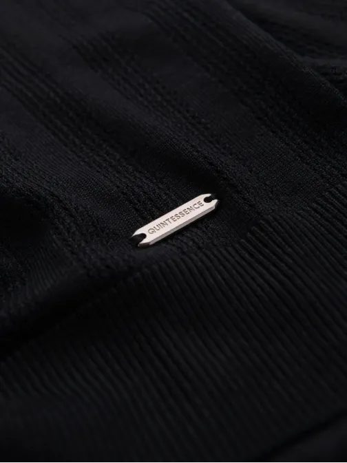 Trendy pánsky čierny sveter s krátkym rukávom V2 TSCT-0251