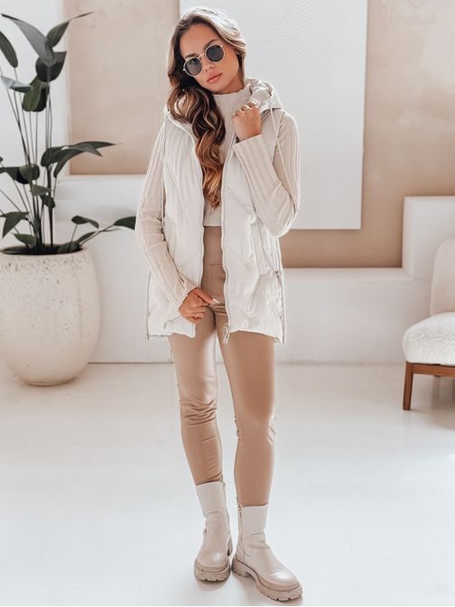 Módna dámska bielo/krémová prešívaná vesta