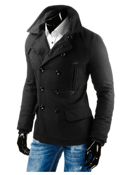 Čierny pánsky kabát s dvojradovým zapínaním