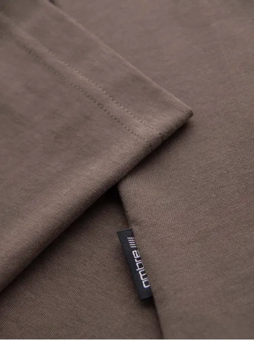 Trendy hnedé tričko s ozdobným vreckom V1 TSPT-0227