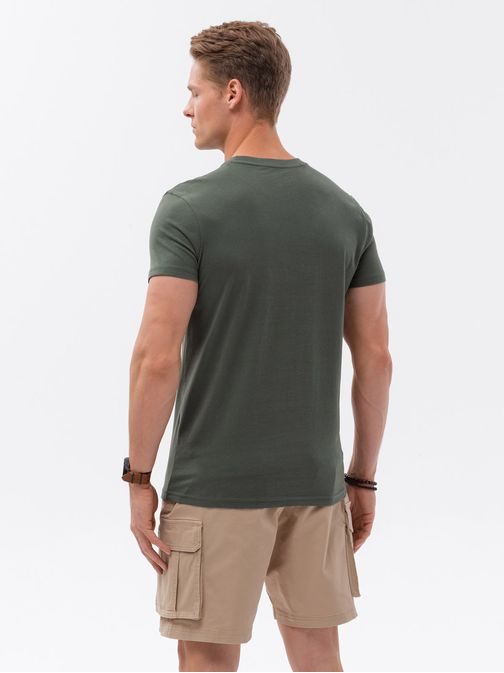 Módne olivové tričko s náprsným vreckom a popisom S1743