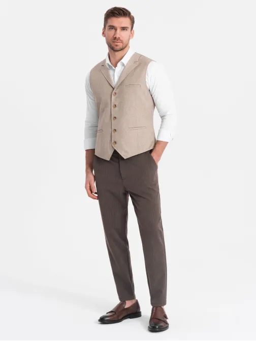 Pánske čokoládové chinos nohavice s elastickým pásom V2 PACP-0158