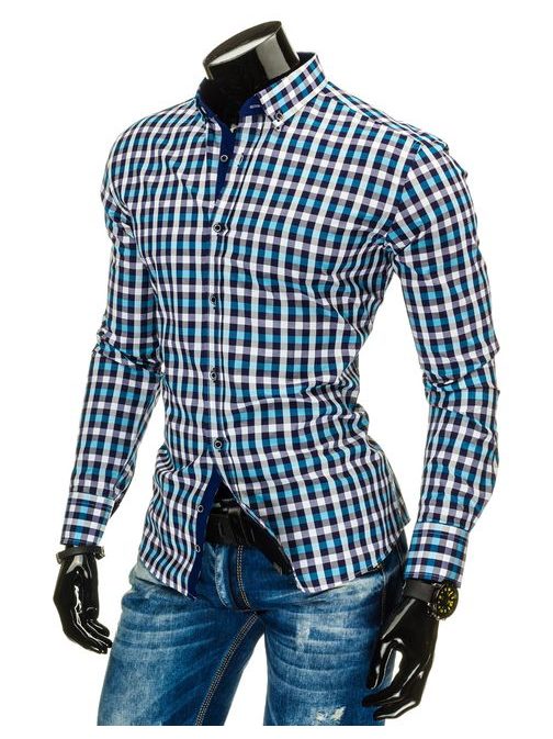 Kockovaná granátovo-tyrkysová košeľa