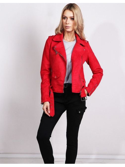 Červená dámska kožená bunda