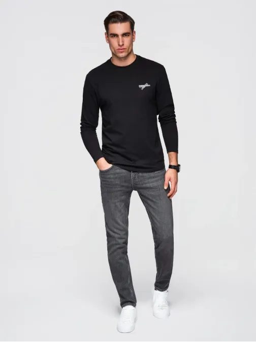 Pánske čierne tričko s dlhým rukávom a s nápisom V2 LSPT-0136