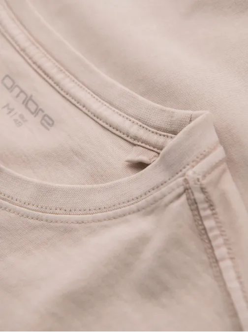 Pánske béžové tričko s trendy nápisom V1 TSFP-0225