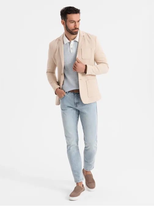 Športové béžové slim fit sako V5 BLZB-0101