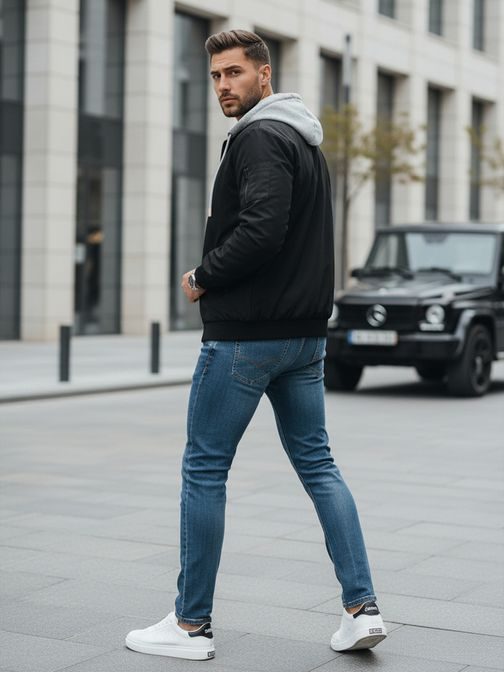 Jedinečná čierna bomber bunda s kapucňou