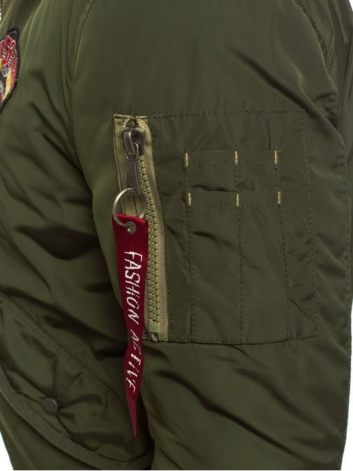 Khaki bomber bunda s kožušinou X1027K