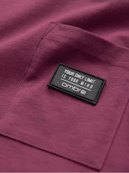 Trendy tričko s ozdobným vreckom tmavo ružové V5 TSCT-0109