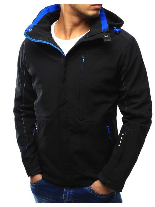 Čierna športová softshellová bunda s modrým prvkom